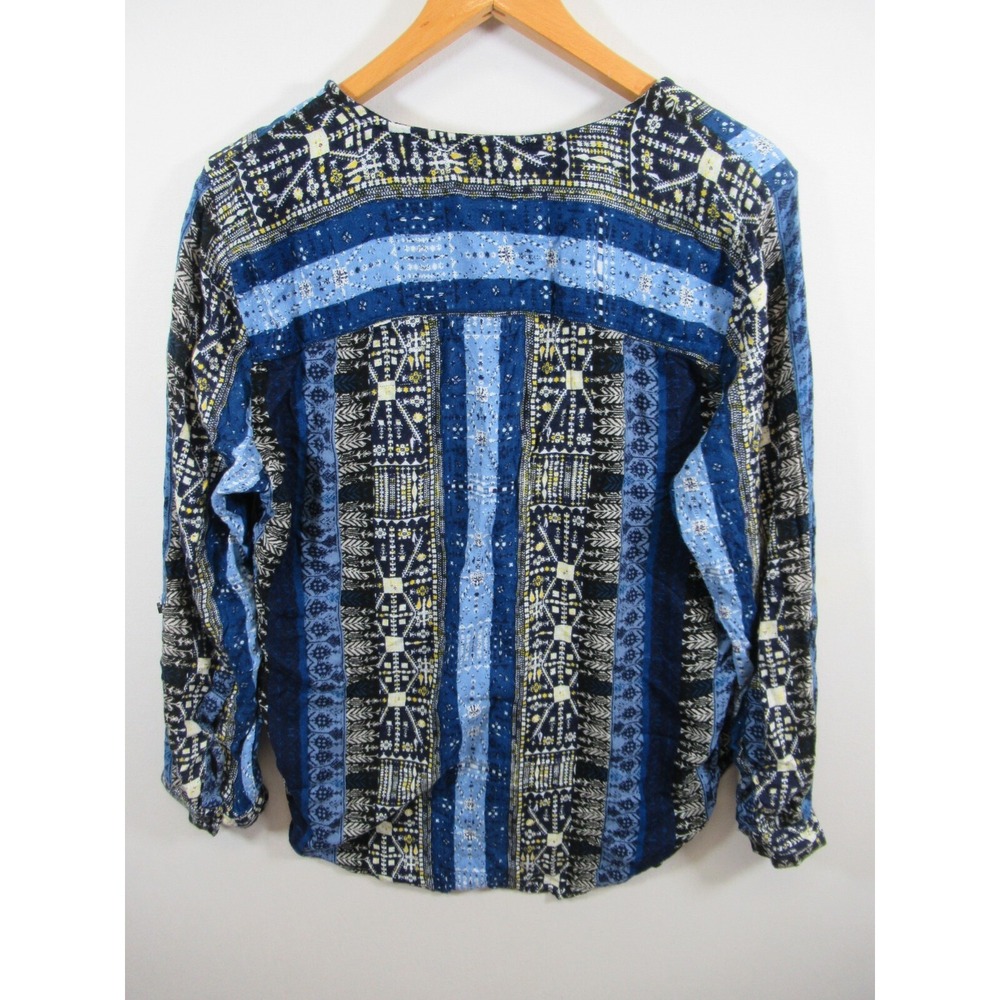 Nine West Popover Blouse Women 2XL Blue Roll Tab Long Sleeve Boho - Picture 6 of 7